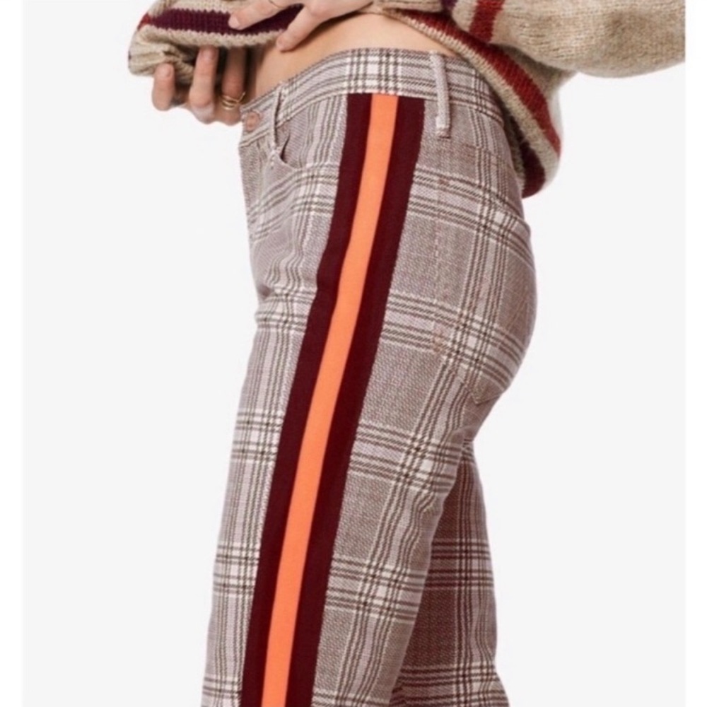 EUC MOTHER The Insider Plaid Jeans with Orange & Plum Side Stripes Size 27 - Picture 2 of 16